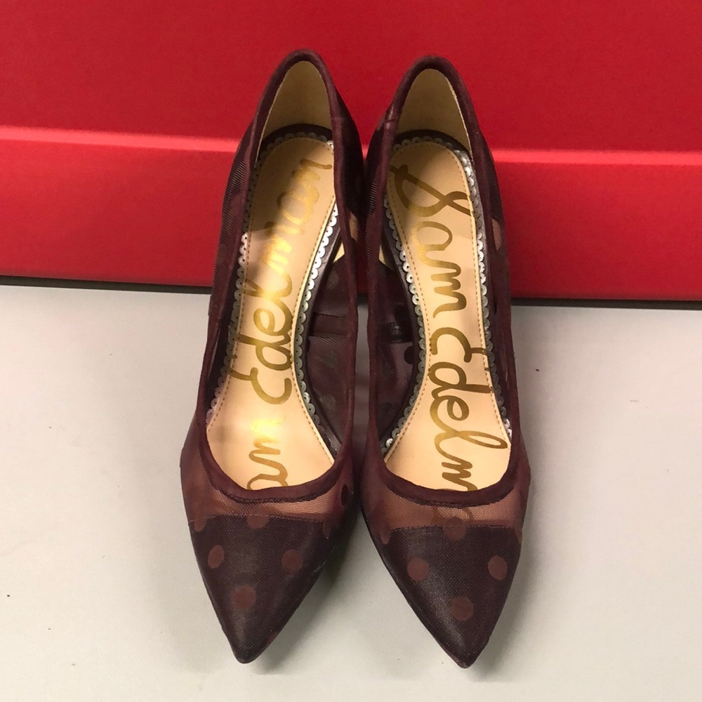 Size 6 Sam Edelman Red poco dot mesh high heels